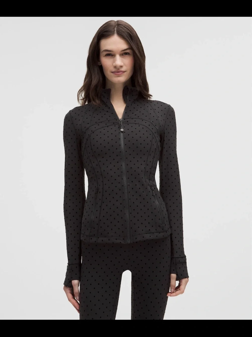 Define Jacket Nulu - Black Flocked Polka Dot Zip Jacket